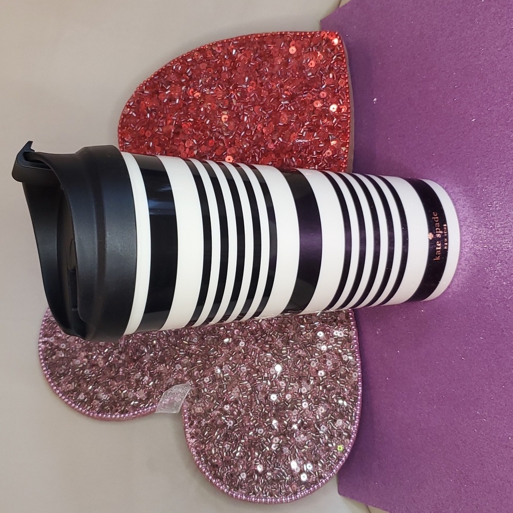 Kate Spade ♠️❤️NWT❤️♠️ "Black Stripe" 16 oz. Thermal Travel Mug♠️❤️♠️❤️♠️❤️ - Picture 10 of 10